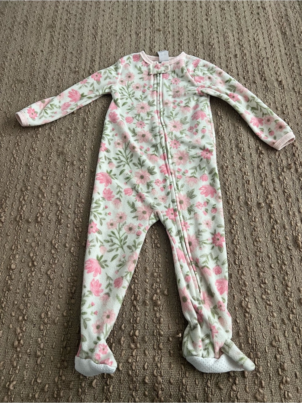 Baby Girls Pink Floral Footed Fleece Pajamas